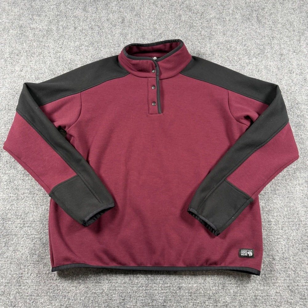 Mountain Hardwear Fleece Pullover Womens Medium Burgundy Colorblock Snap Neck